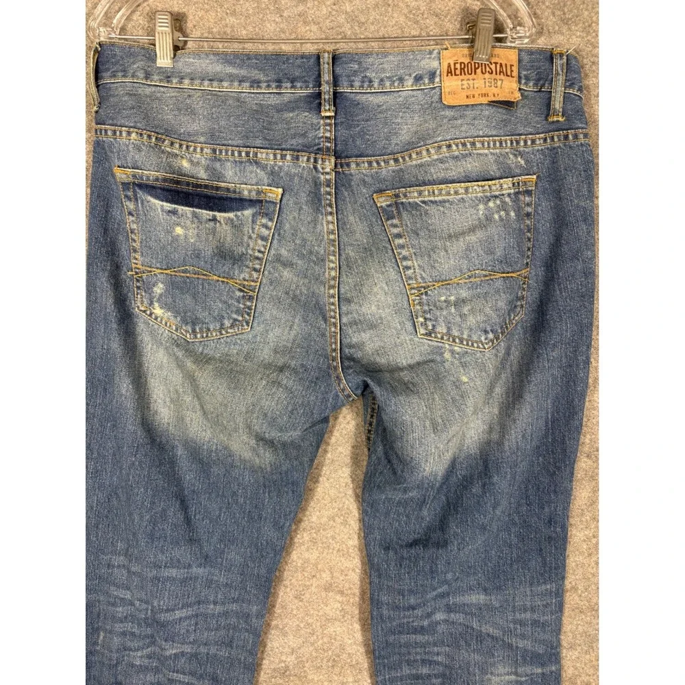 Aeropostale Bowery‎ Slim Straight Distressed Ripped Jeans Mens Size 34x32
